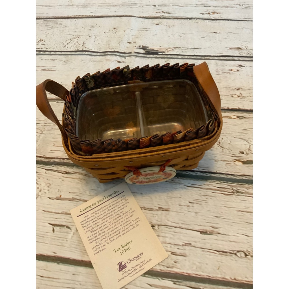 Longaberger Tea Basket 10740 Maple Leaf Tie-On Liner Protector Handwoven Small